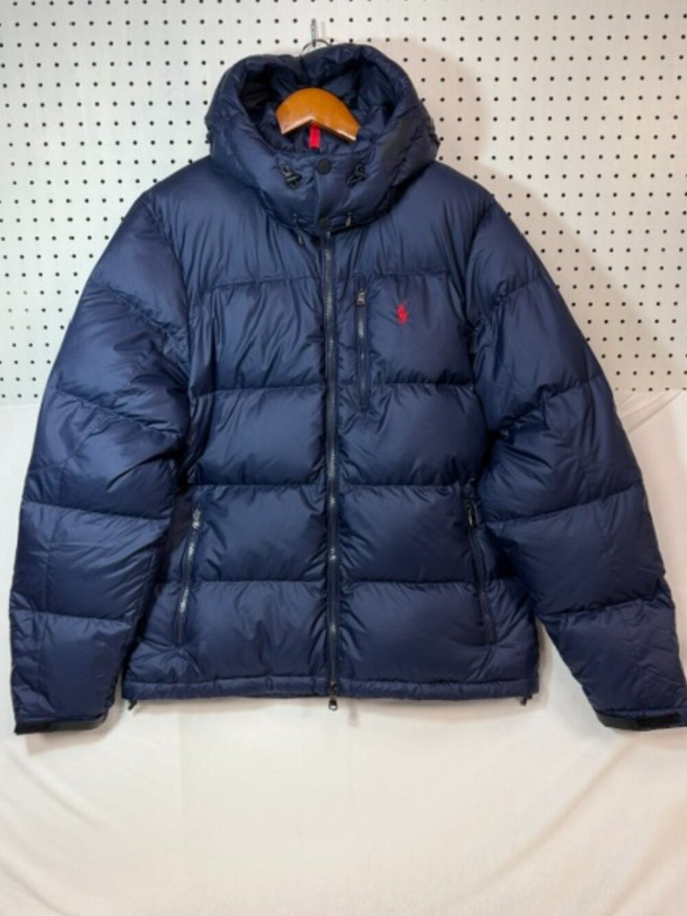 Polo Ralph Lauren Puffer Jacket Women L Navy Down Coat Detachable Hood Winter